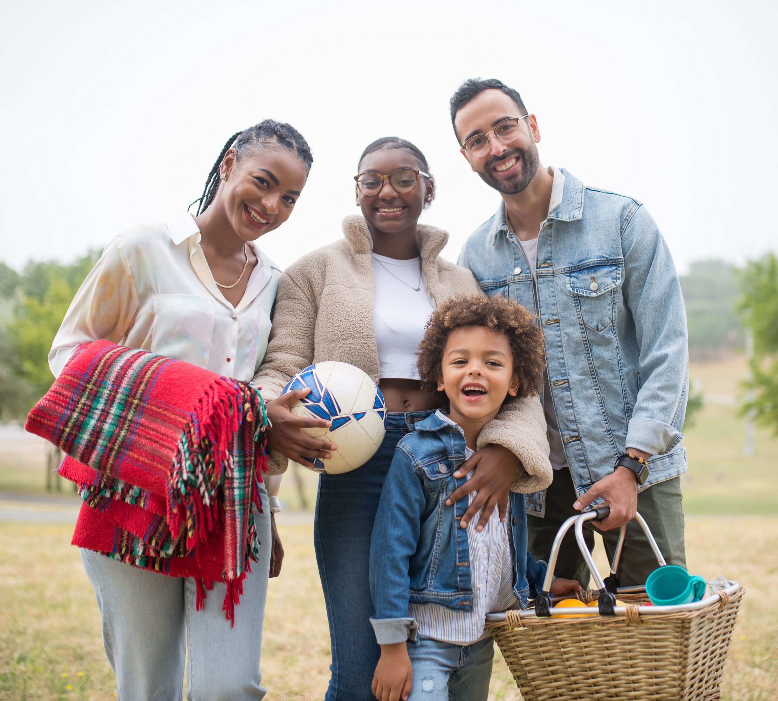 Parents and child smiling